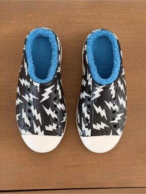 Native Kids Black Lightning Slip-On Shoes with Blue Lining. New
